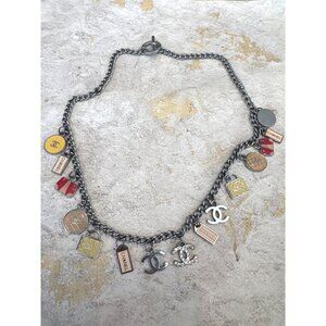 Vintage Chanel Silver Tone Enamel Charm Necklace
